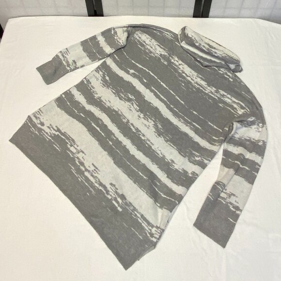 Calvin Klein Cowl Neck Hi Low Knit Tunic Sweater Long Sleeve Swirl Grey White L - Picture 9 of 12